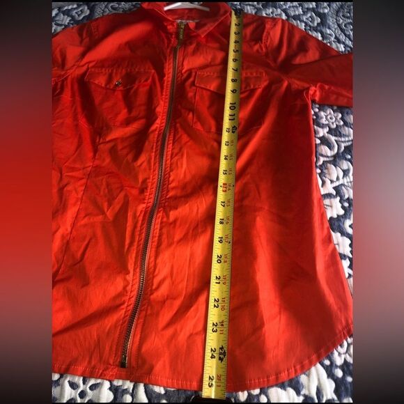 Michael Kors Long Sleeve Collared Full Zip Top Orange Medium - Picture 5 of 7